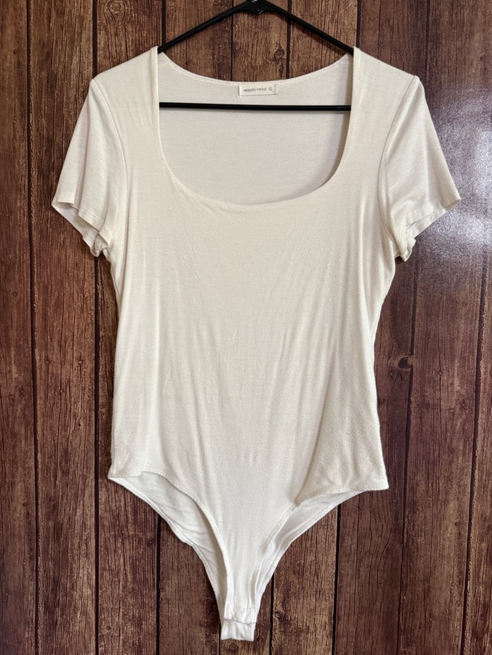 WASABI + MINT Cream Scoop Neck Short Sleeve Bodysuit